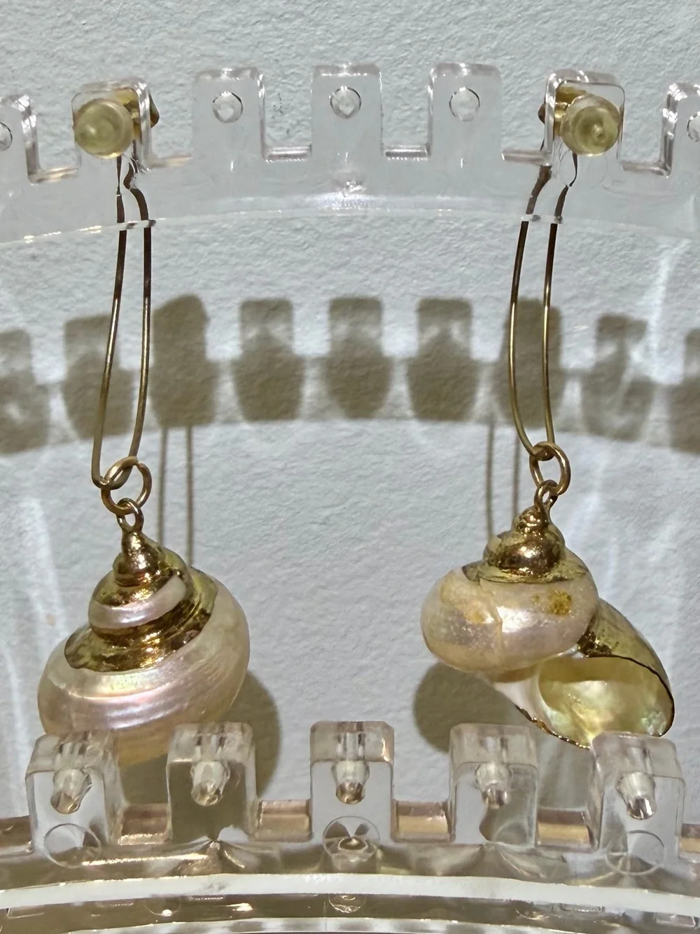 Goldtone & Pearlized SeaShell Drop Hoop Pierced Earrings